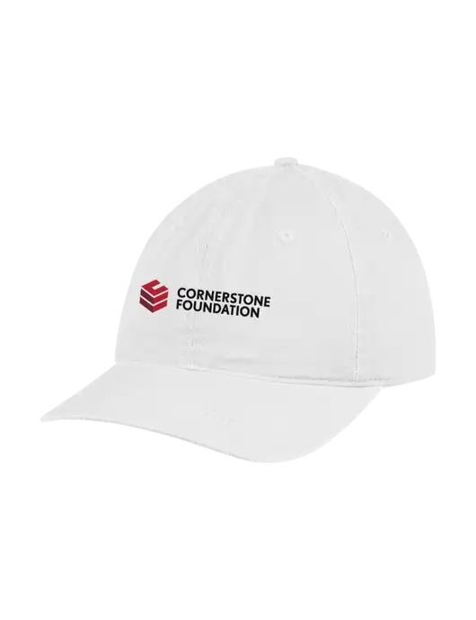 Garment Washed Unstructured Twill White Cap w/Cornerstone Foundation logo