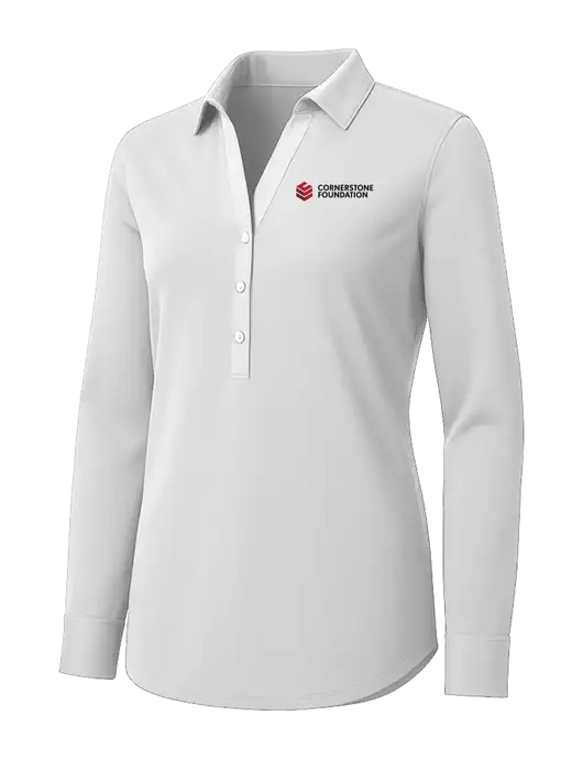 Womens White City Stretch Shirt w/Cornerstone Foundation logo