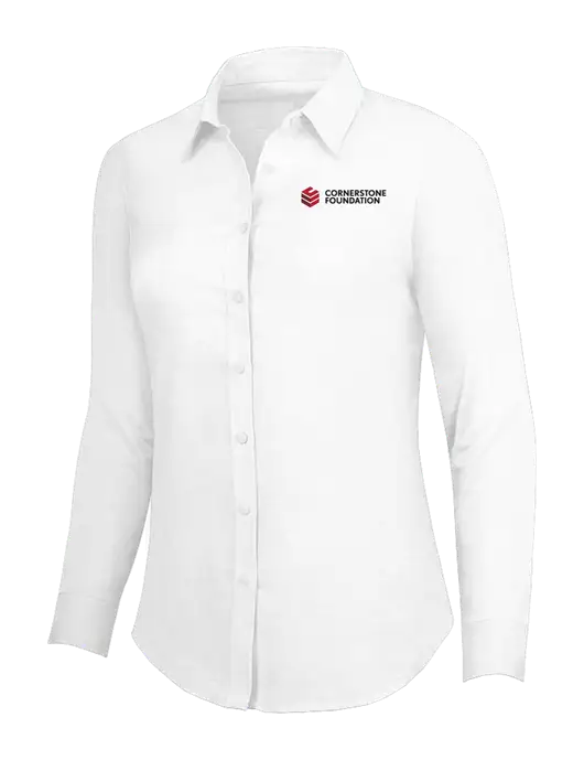 White Womens SuperPro Oxford Shirt w/Cornerstone Foundation logo