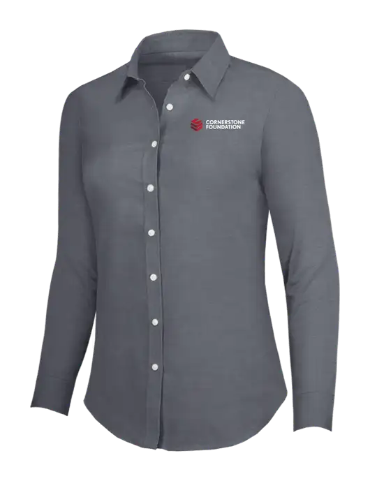 Dark Grey Womens SuperPro Oxford Shirt w/Cornerstone Foundation logo