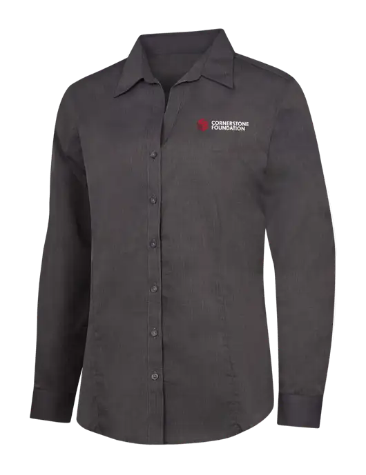 Womens Soft Black Crosshatch Easy Care Shirt w/Cornerstone Foundation logo