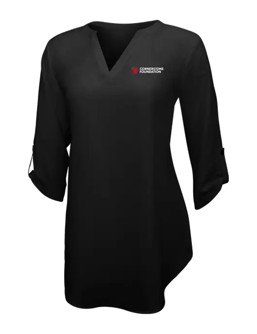 Womens Black 3/4 Sleeve Tunic Blouse w/Cornerstone Foundation logo