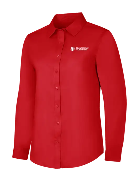 Red Womens Long Sleeve Superpro React Twill Shirt w/Cornerstone Foundation logo