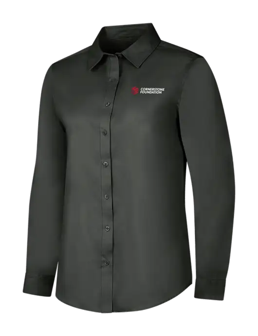 Dark Grey Womens Long Sleeve Superpro React Twill Shirt w/Cornerstone Foundation logo