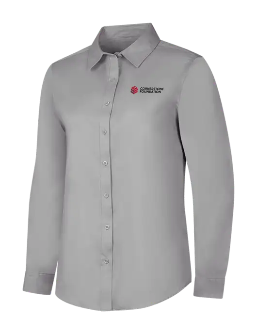 Light Grey Womens Long Sleeve Superpro React Twill Shirt w/Cornerstone Foundation logo