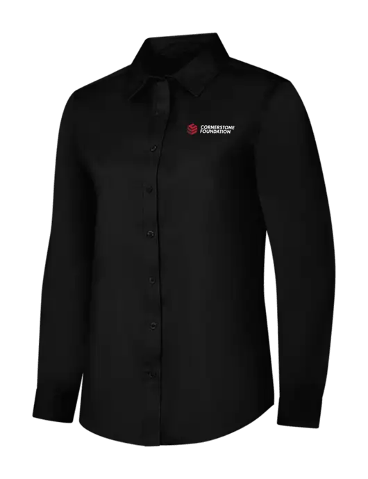 Womens Black Long Sleeve Superpro React Twill Shirt w/Cornerstone Foundation logo