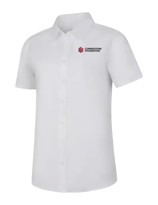Womens White Short Sleeve Superpro React Twill Shirt w/Cornerstone Foundation logo