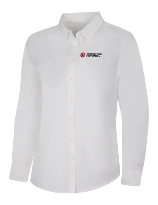 Womens White Long Sleeve Superpro React Twill Shirt w/Cornerstone Foundation logo