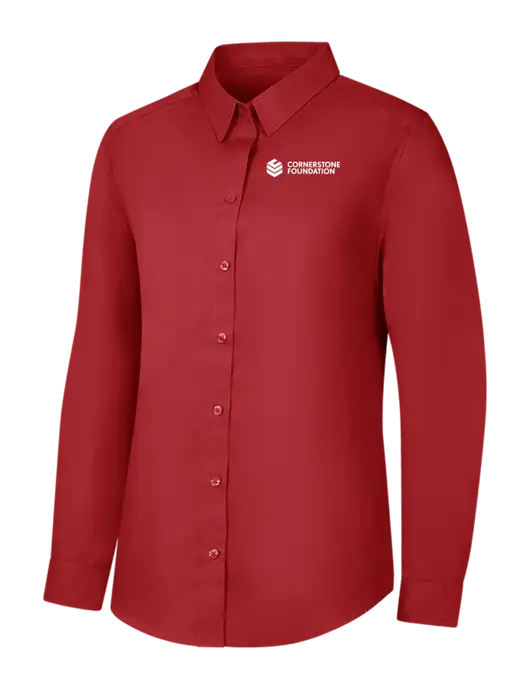 Womens Rich Red  Long Sleeve Carefree Poplin Shirt w/Cornerstone Foundation logo