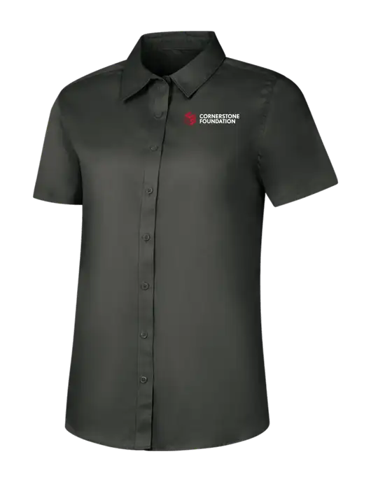 Womens Dark Grey Short Sleeve Superpro React Twill Shirt w/Cornerstone Foundation logo