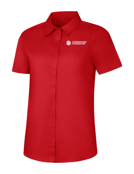 Womens Red Short Sleeve Superpro React Twill Shirt w/Cornerstone Foundation logo