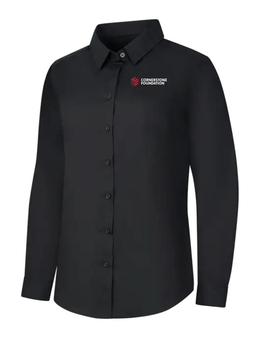 Womens Black Long Sleeve Carefree Poplin Shirt w/Cornerstone Foundation logo