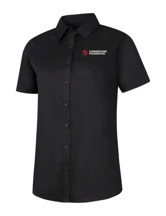 Womens Black Short Sleeve Superpro React Twill Shirt w/Cornerstone Foundation logo