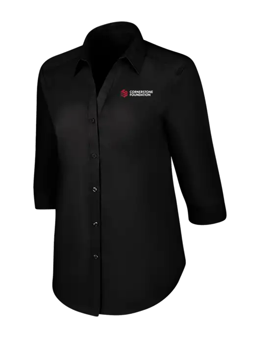 Womens Black 3/4 Sleeve Carefree Poplin Shirt w/Cornerstone Foundation logo