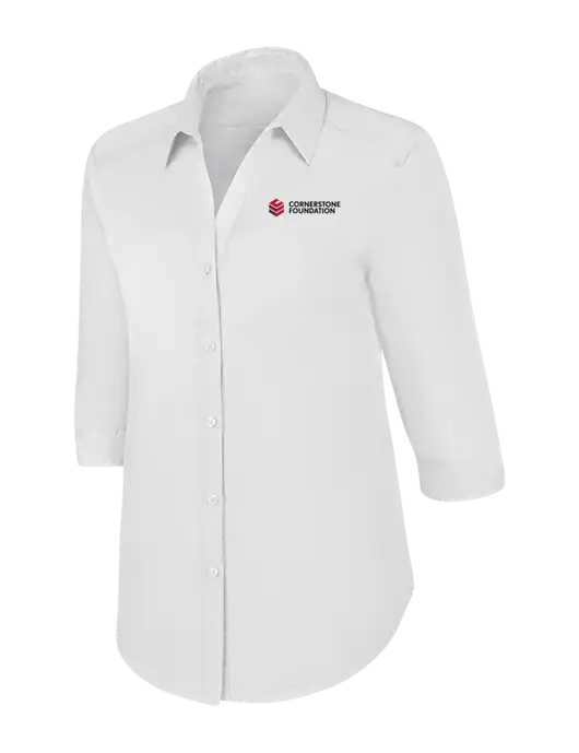 Womens White 3/4 Sleeve Carefree Poplin Shirt w/Cornerstone Foundation logo