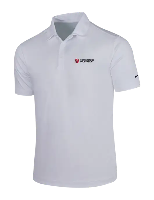 NIKE White Dri-Fit Vertical Mesh Polo w/Cornerstone Foundation logo