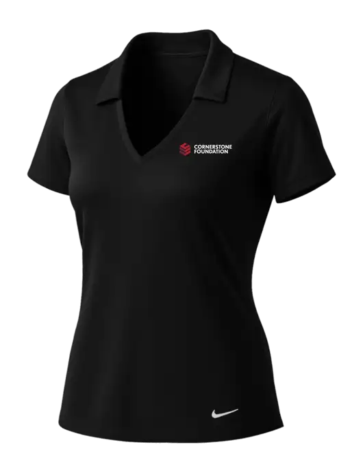 NIKE Black Womens Dri-Fit Vertical Mesh Polo w/Cornerstone Foundation logo