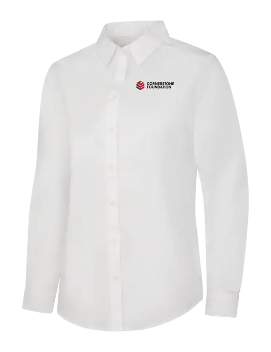 Womens White Long Sleeve Carefree Poplin Shirt w/Cornerstone Foundation logo