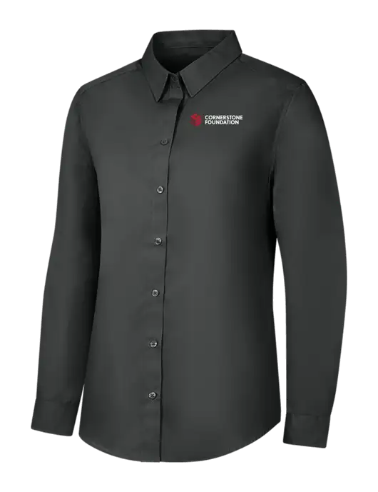 Womens Dark Grey Long Sleeve Carefree Poplin Shirt w/Cornerstone Foundation logo