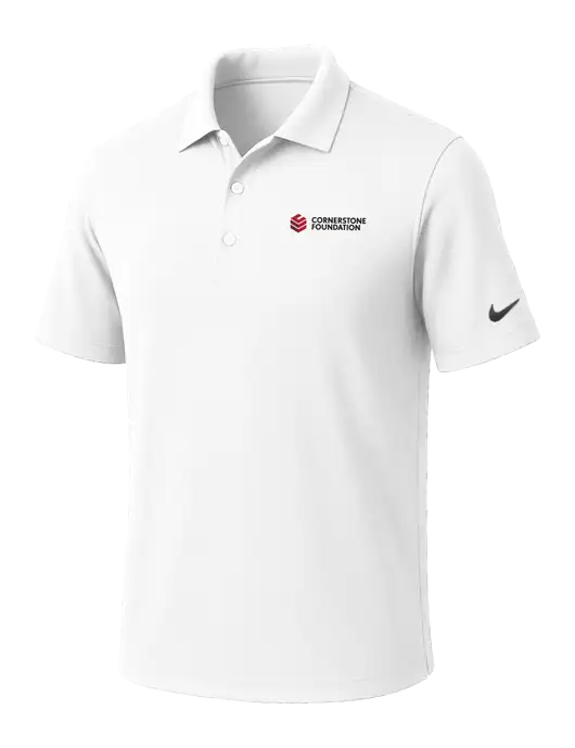 NIKE White Dri-Fit Micro Pique Polo w/Cornerstone Foundation logo