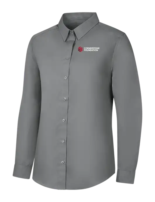 Womens Medium Grey Long Sleeve Carefree Poplin Shirt w/Cornerstone Foundation logo