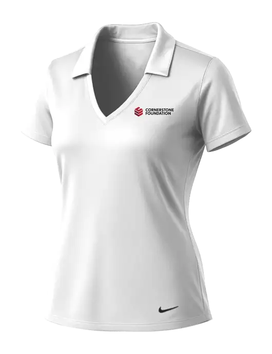 NIKE White Womens Dri-Fit Vertical Mesh Polo w/Cornerstone Foundation logo