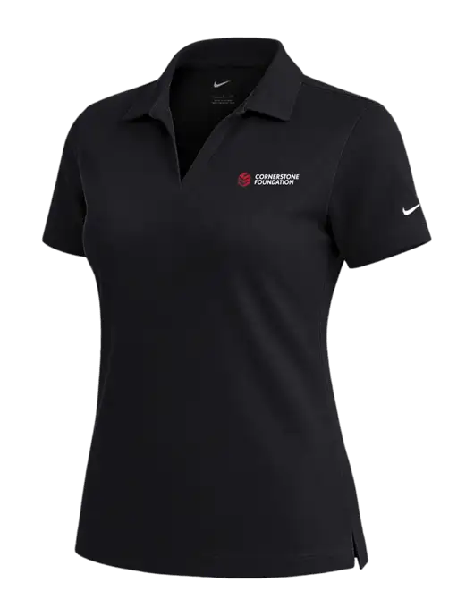 NIKE Black Womens Dri-Fit Micro Pique Polo w/Cornerstone Foundation logo