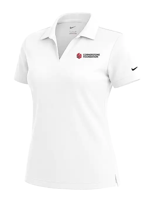 NIKE White Womens Dri-Fit Micro Pique Polo w/Cornerstone Foundation logo