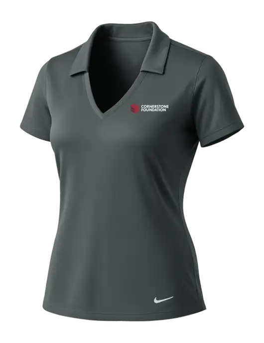 NIKE Dark Grey Womens Dri-Fit Vertical Mesh Polo w/Cornerstone Foundation logo