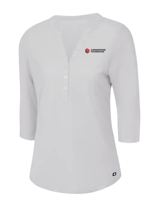 OGIO Bright White Jewel Henley w/Cornerstone Foundation logo