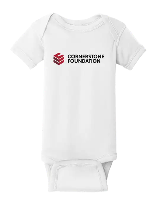 Rabbit Skins White Infant Short Sleeve Baby Rib Bodysuit w/Cornerstone Foundation logo