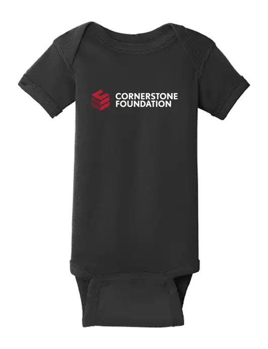 Rabbit Skins Black Infant Short Sleeve Baby Rib Bodysuit w/Cornerstone Foundation logo