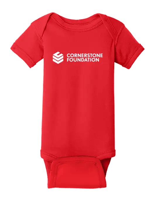 Rabbit Skins Red Infant Short Sleeve Baby Rib Bodysuit w/Cornerstone Foundation logo