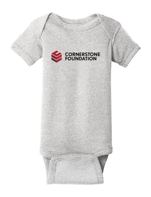 Rabbit Skins Light Grey Heather Infant Short Sleeve Baby Rib Bodysuit w/Cornerstone Foundation logo