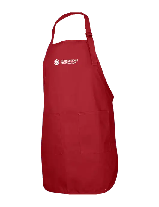 Full-Length Red Apron With Pockets w/Cornerstone Foundation logo