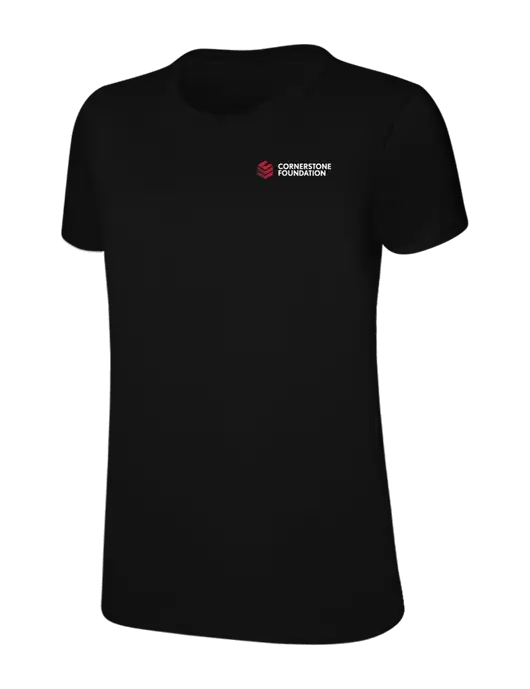 Womens Ring Spun Jet Black 4.5 oz T-Shirt w/Cornerstone Foundation logo