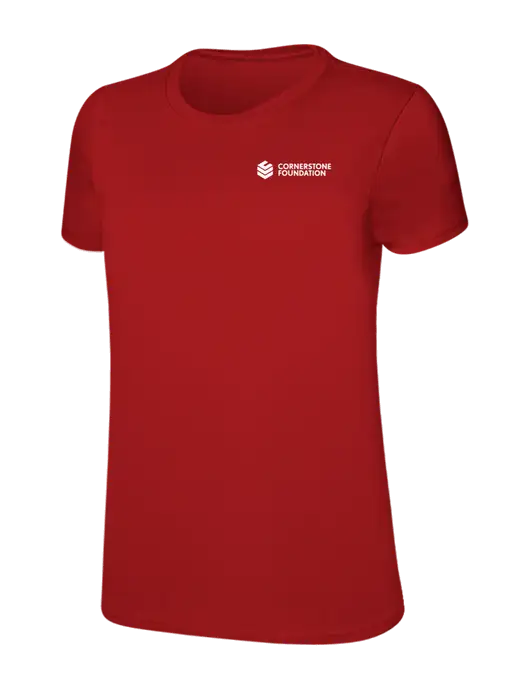 Womens Ring Spun Bright Red 4.5 oz T-Shirt w/Cornerstone Foundation logo