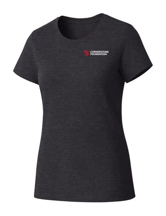 Womens Seriously Soft Heathered Charcoal T-Shirt w/Cornerstone Foundation logo