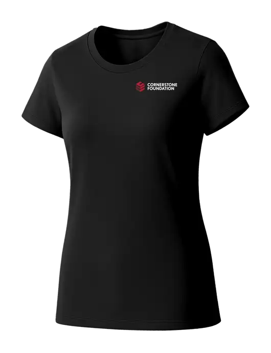 Womens Seriously Soft Black T-Shirt w/Cornerstone Foundation logo