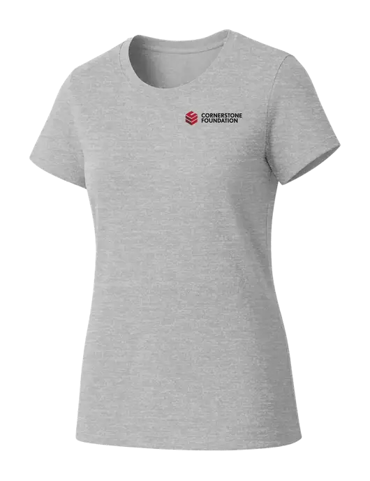 Womens Seriously Soft Light Heathered Grey T-Shirt w/Cornerstone Foundation logo
