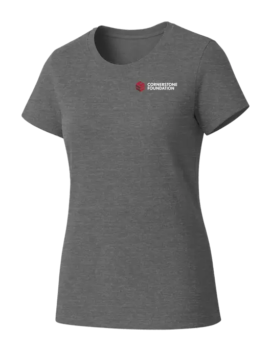 Womens Seriously Soft Grey Frost T-Shirt w/Cornerstone Foundation logo