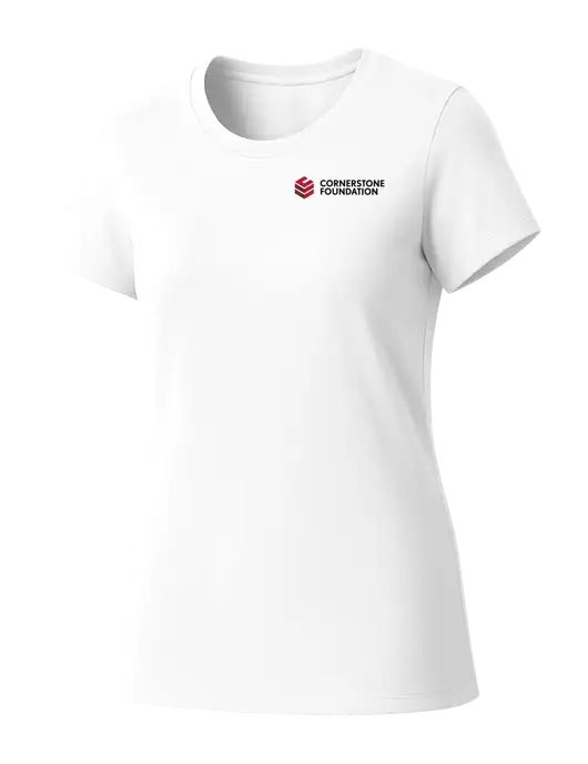Womens Seriously Soft White T-Shirt w/Cornerstone Foundation logo