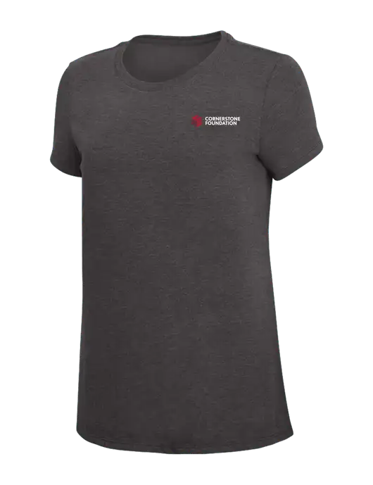 Womens Simply Soft Heather Charcoal 4.5oz  Poly/Combed Ring Spun Cotton T-Shirt w/Cornerstone Foundation logo