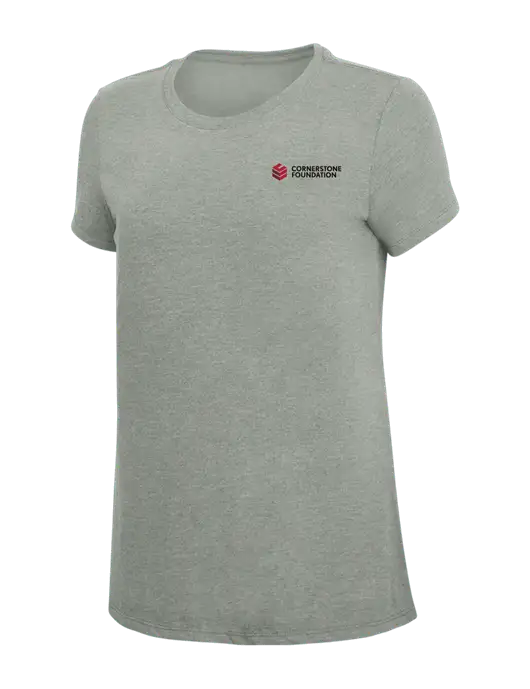 Womens Simply Soft Grey Frost 4.5oz  Poly/Combed Ring Spun Cotton T-Shirt w/Cornerstone Foundation logo