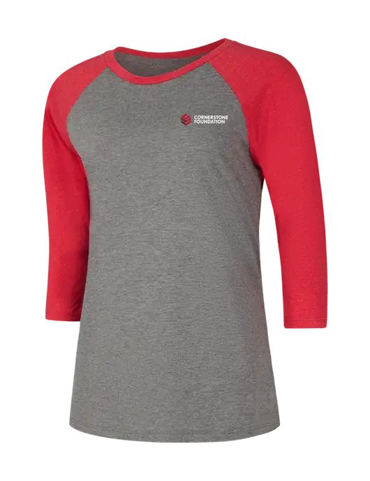 Womens Simply Soft 3/4 Sleeve Red Frost/Grey Frost Ring Spun Cotton T-Shirt w/Cornerstone Foundation logo