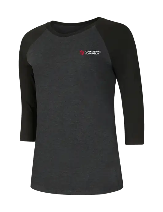 Womens Simply Soft 3/4 Sleeve Black/Black Frost Ring Spun Cotton T-Shirt w/Cornerstone Foundation logo