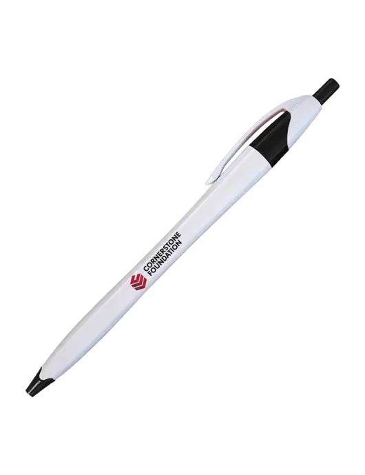 Novella White/Black Classic Pen - Blue Ink w/Cornerstone Foundation logo