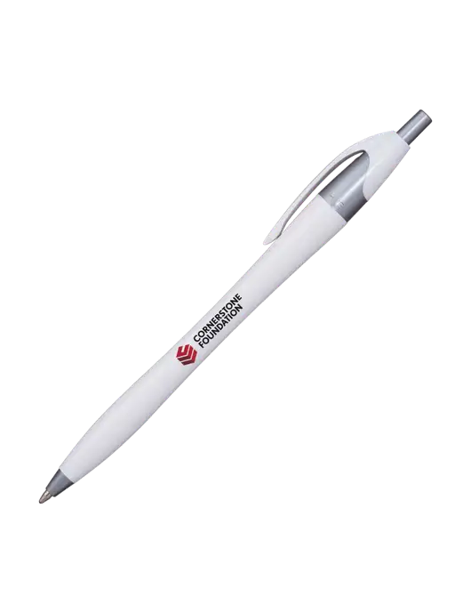 Novella White/Silver Shimmer Pen - Blue Ink w/Cornerstone Foundation logo