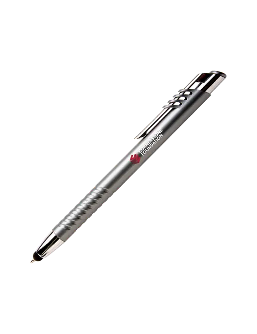 Schirhart Grey Stylus Pen - Blue Ink w/Cornerstone Foundation logo