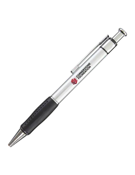 Malta Silver Pen - Black Ink w/Cornerstone Foundation logo